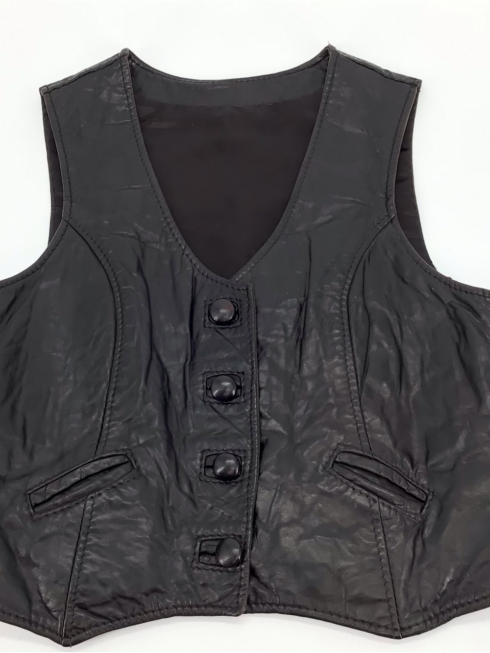 Women's Vintage Classic Black Button Down Motorcycle Genuine Leather Vest